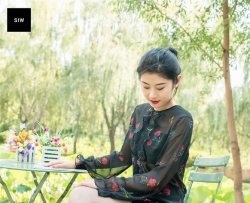 SIW斯文传媒 黑色网纱碎花长袖连衣裙 - 龙哥 [63P]